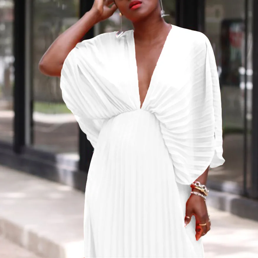 Plus Size Party Dress Batwing Ruffle V Neck Elegant Women Cloth Chubby Female Luxury Long Robe 2023 Summer Trendy Wide Dress