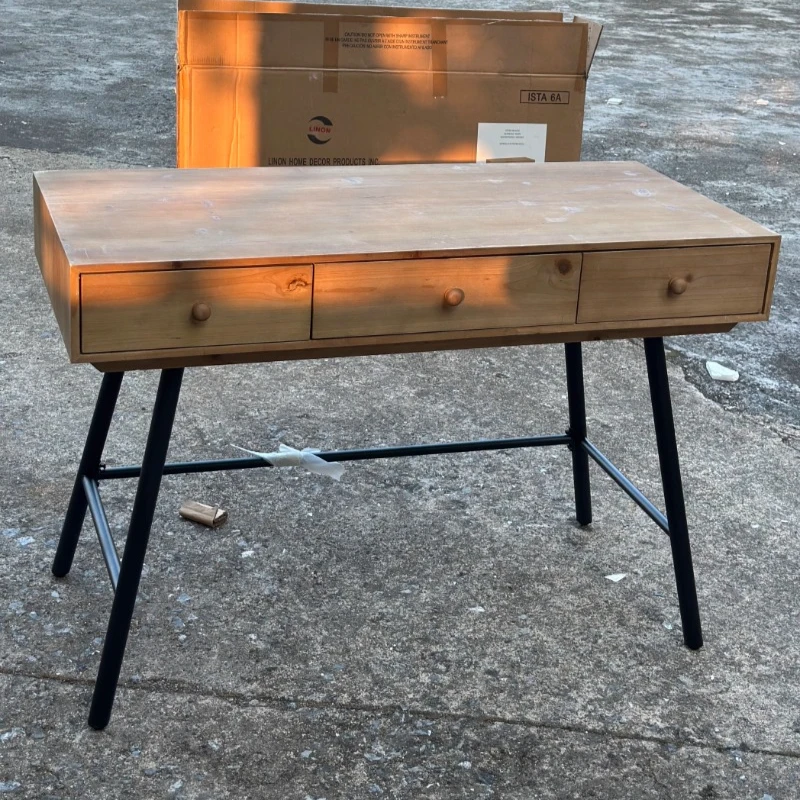Металлический Деревянный Ретро-стол с тремя ящиками