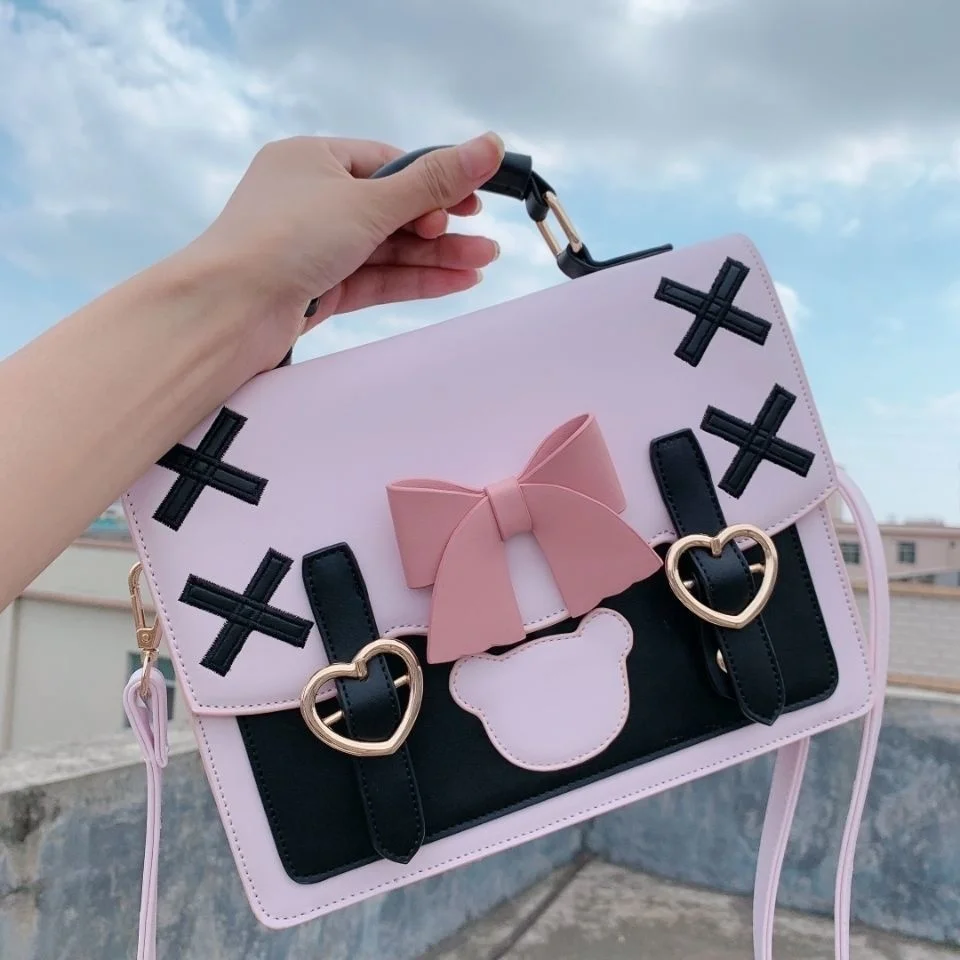 

Japanese Lolita Bow Heart Handbags Korea All Match Kawaii Jk Crossbody Bag 2023 New Sweet Shoulder Bag Y2k Aesthetic Backpack