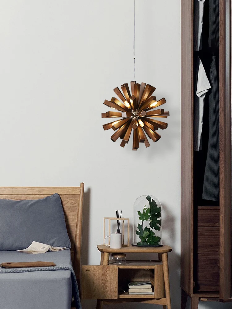 Скандинавская люстра из массива дерева в форме цветка для гостиной кафе