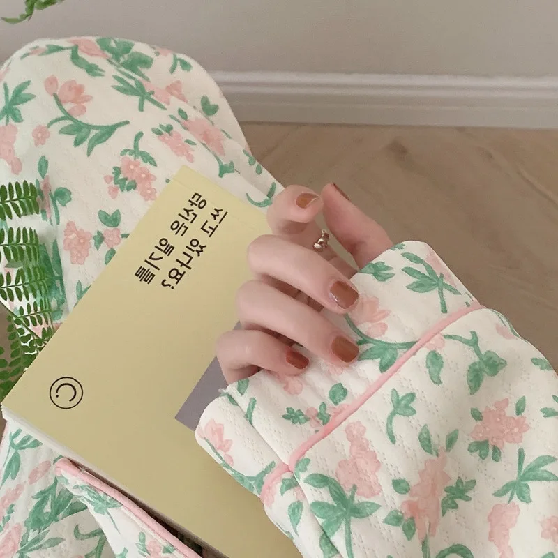 Pajamas Women's Autumn Long-sleeved Shorts Two-piece Japanese Winter Thick Women's Kawaii Pajamas Loose Student Home Clothes