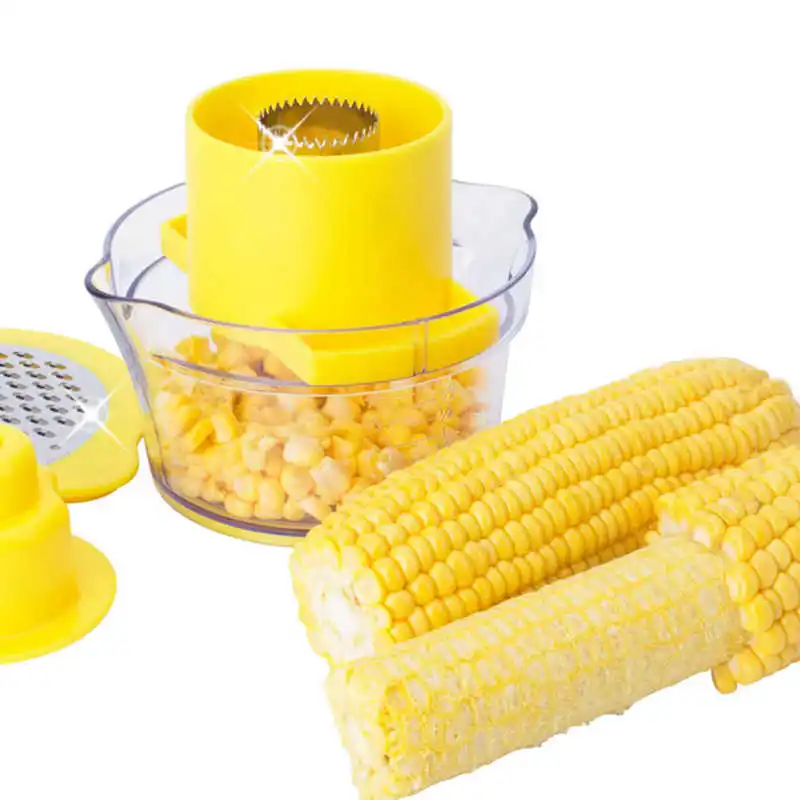 

4 in 1 Multifunctional Corn Peeler Corn Stripper Stainless Steel Corn Sheller with Bowl and Grinding Cover Kitchen Tool