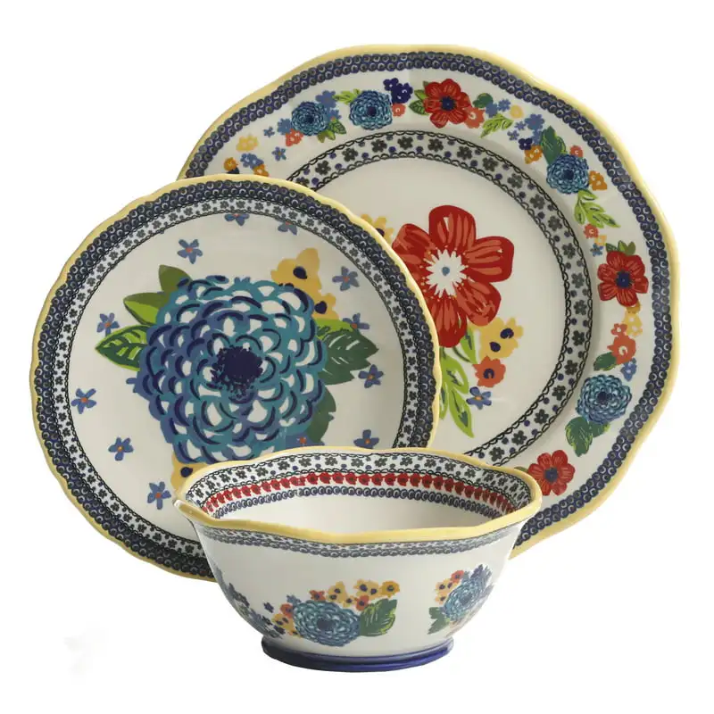 

Dazzling Dahlias 12-Piece Dinnerware Set Tableware Set Restaurant Home Gift Utensils For Kitchen