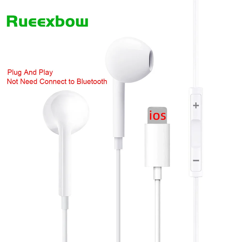 Наушники RUEEXBOW для IPhone 12 11 Pro 13 X XS Max XR 7 8 Plus, стереонаушники, проводные наушники-вкладыши, музыкальные наушники с микрофоном