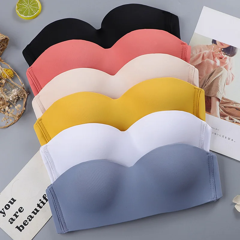 

High Quality Tube Top Thin Underwear Women Wireless Convertible Straps Push Up Bra Solid Color Anti-glare Bralette Lingerie