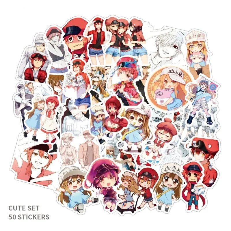 

Kawaii Anime Sticker Cells At Work Stickers Decorative Laptop Luggage Toy Student Stationery Stickers for Children Plastic Decal