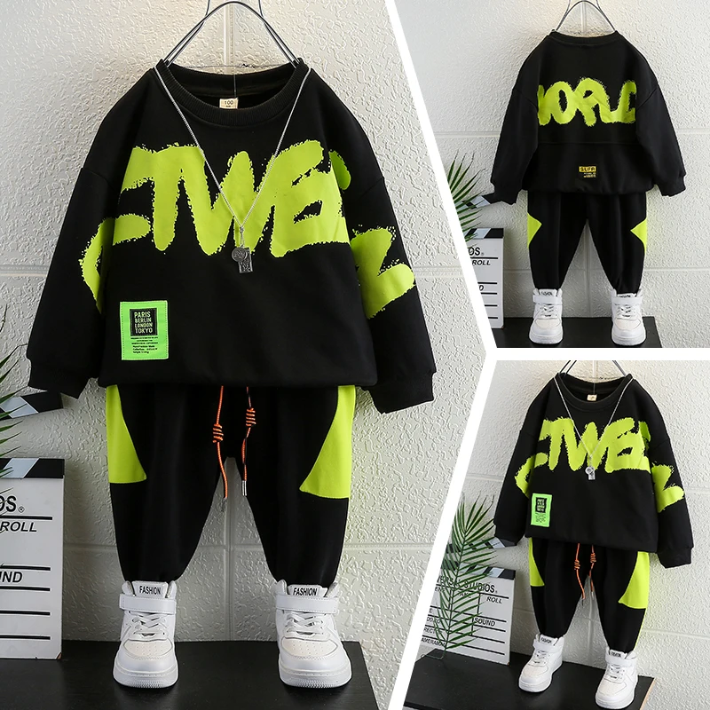 

Fashion Boys Clothes Sets Casual Letter Print Sweater Jumper Suit Baby Children's Sportswear Outfits Sweatshirt+Pants Tracksuits