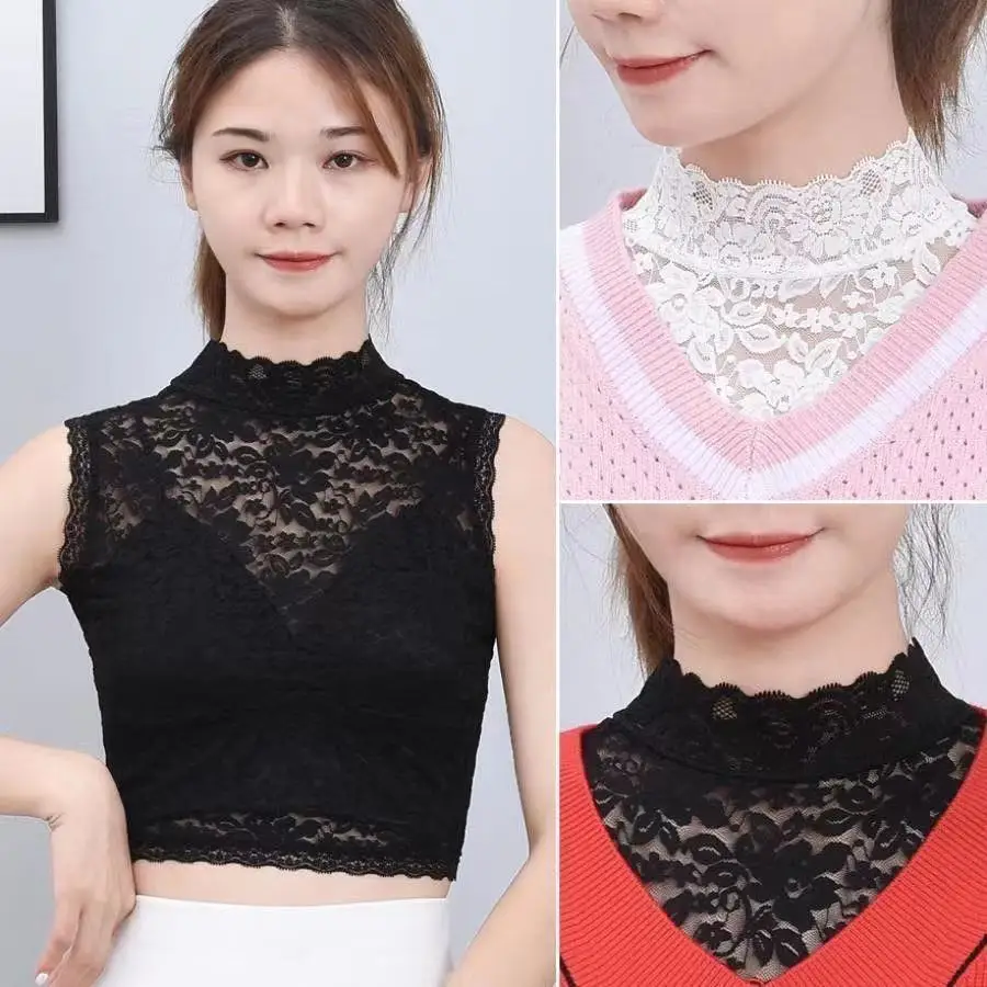 

2022 Detachable Fake Collar White Lace Embroidery Floral Women False Collar Blouse Removable Stand Collar Tie Sweater Decoration