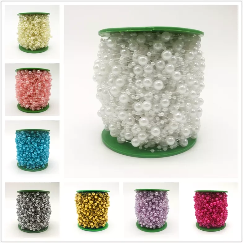 

color) 5yards Fishing Line Artificial Pearls Beads Chain Garland Flowers Wedding Party DIY Decoration Brides Headgear