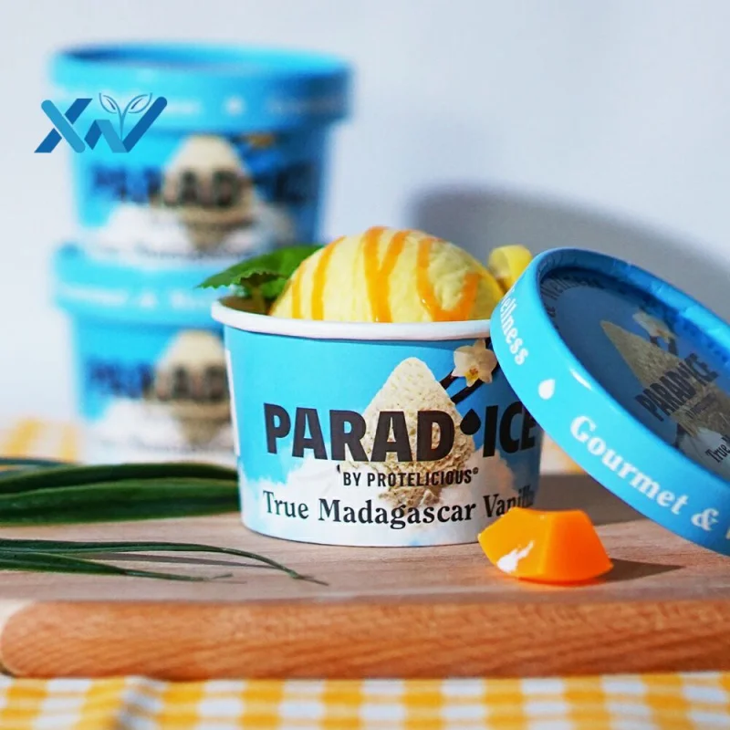 

8oz Ice Cream Paper Container Ice Cream Paper Cup Pla Coating Salad Bowl With Paper Lids