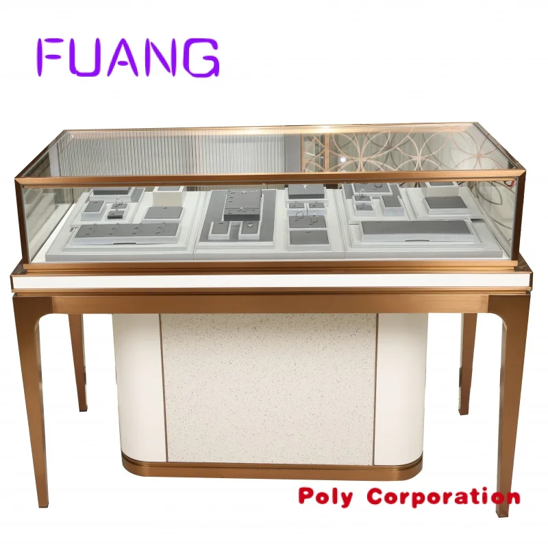 Customized Luxury Commercial Mall Wall Stand Cosmetic Glass Cabinet Display Case Showcase Jewelry Display Table