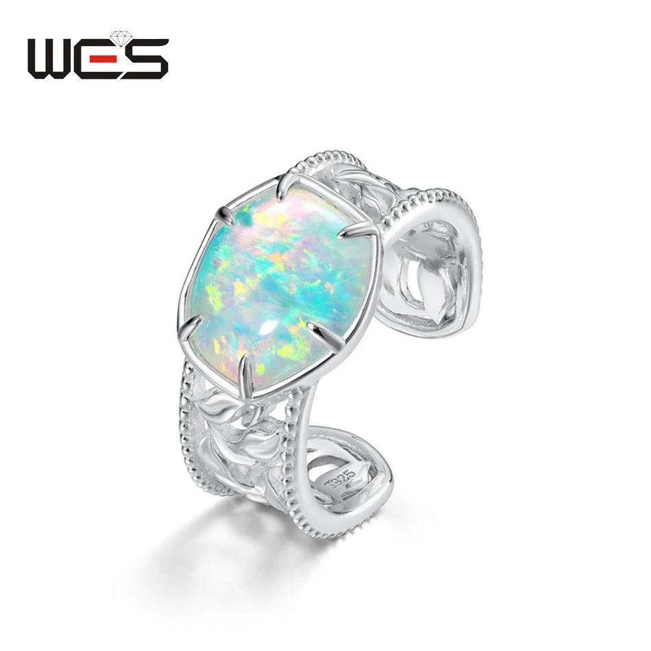 

WES 925 Sterling Silver Snowflake Ring for Woman Opal 9.5*10.5mm Christmas Party Gifts Anniversary Engagement Fine Jewelry