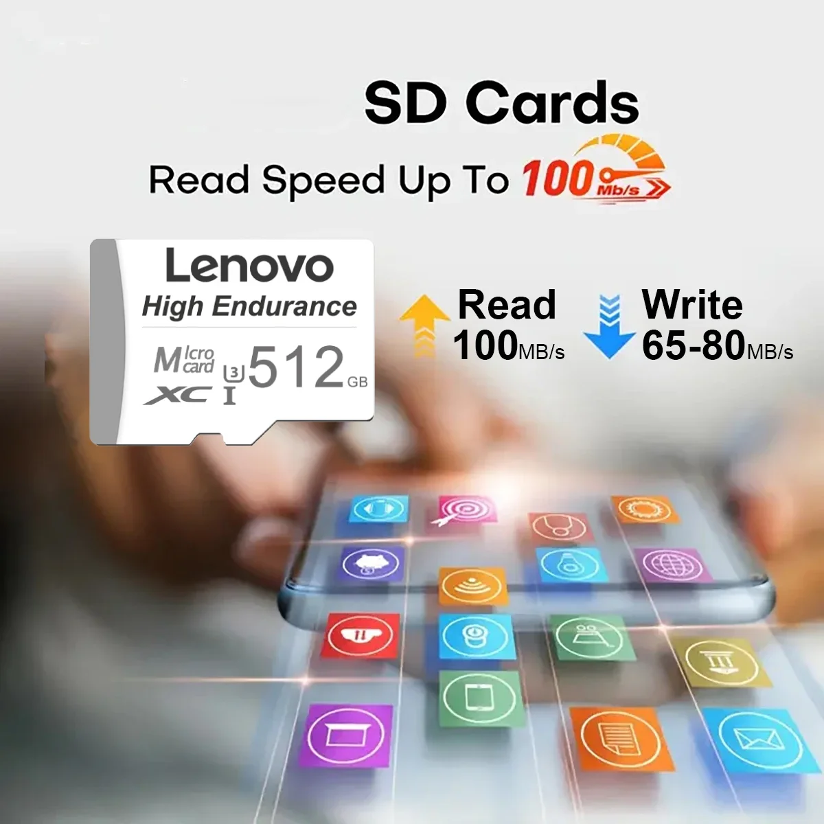 Фото Карта памяти Lenovo Ultra High Speed Class 10 Micro SD, универсальная TF/SD-карта для расширения памяти, 32 ГБ/64 ГБ/256 ГБ/512 ГБ №2