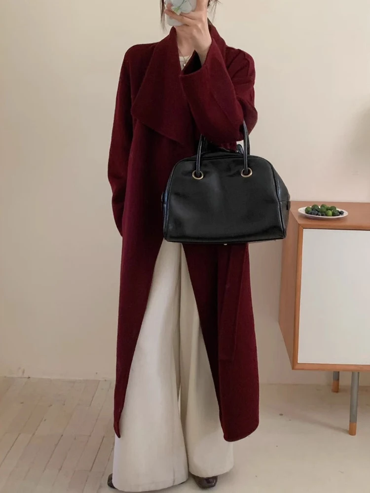 LGRQ женское минималистичное шерстяное пальто с лацканами и открытой строчкой