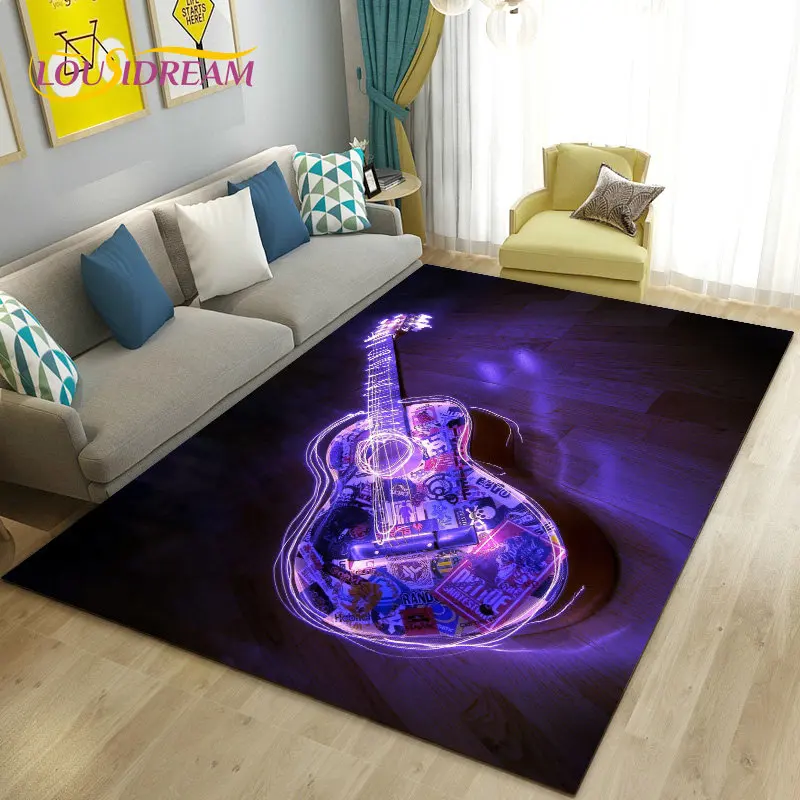 

Classical Guitar Electric Guitar Area Rug Large,Carpet Rug for Living Room Bedroom Sofa Doormat Decoration, Non-slip Floor Mat