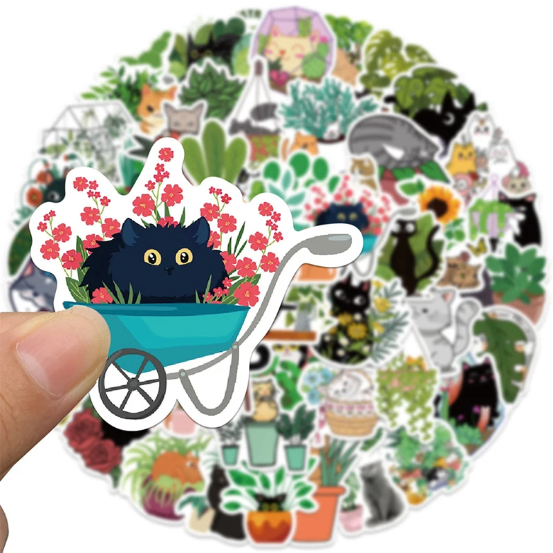 

50PCS Kawaii Black Cat Plant Funny Animal Stickers Waterproof Stickers DIY For Notebook Phone Luggage Guitar Laptop Bike Sticker