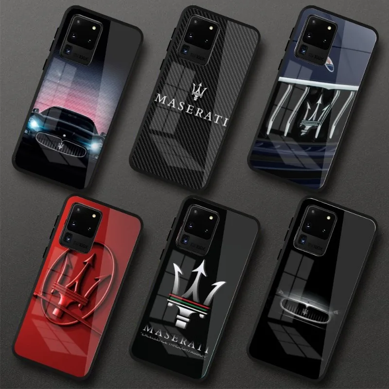 

Роскошный дизайн автомобиля M-Maserati чехол для телефона для Samung S23 S22 S21 Pro Ultra A13 A33 A53 NOTE 20 PC стеклянный чехол для телефона