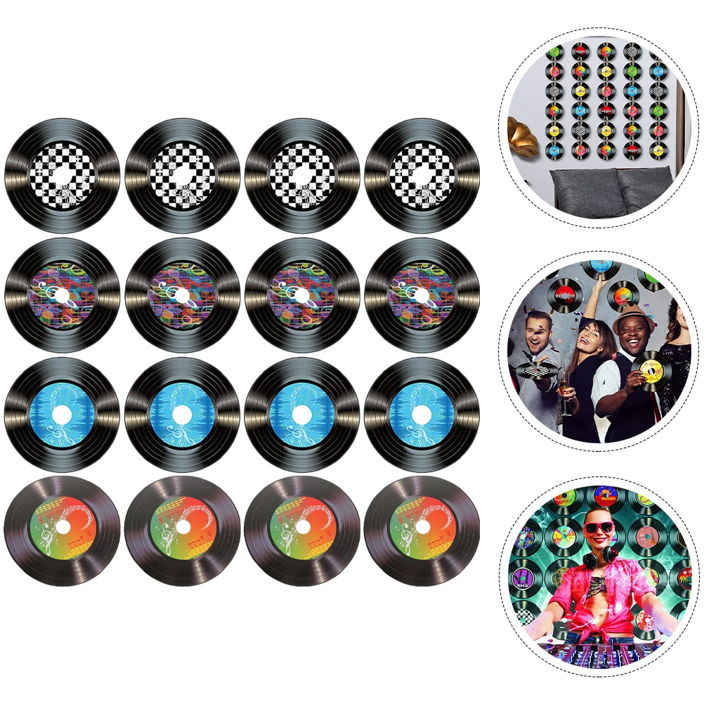 

16 Pcs Round Stickers Wall Records Decor Decorative Wall Fake Records Paper Dj Gift Ornament Girl