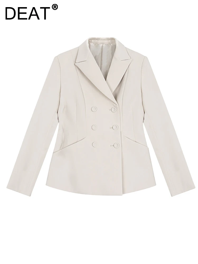 

Женский пиджак с отложным воротником DEAT, приталенный двубортный пиджак абрикосового цвета с длинным рукавом, весенний костюм, 17A5843, 2023