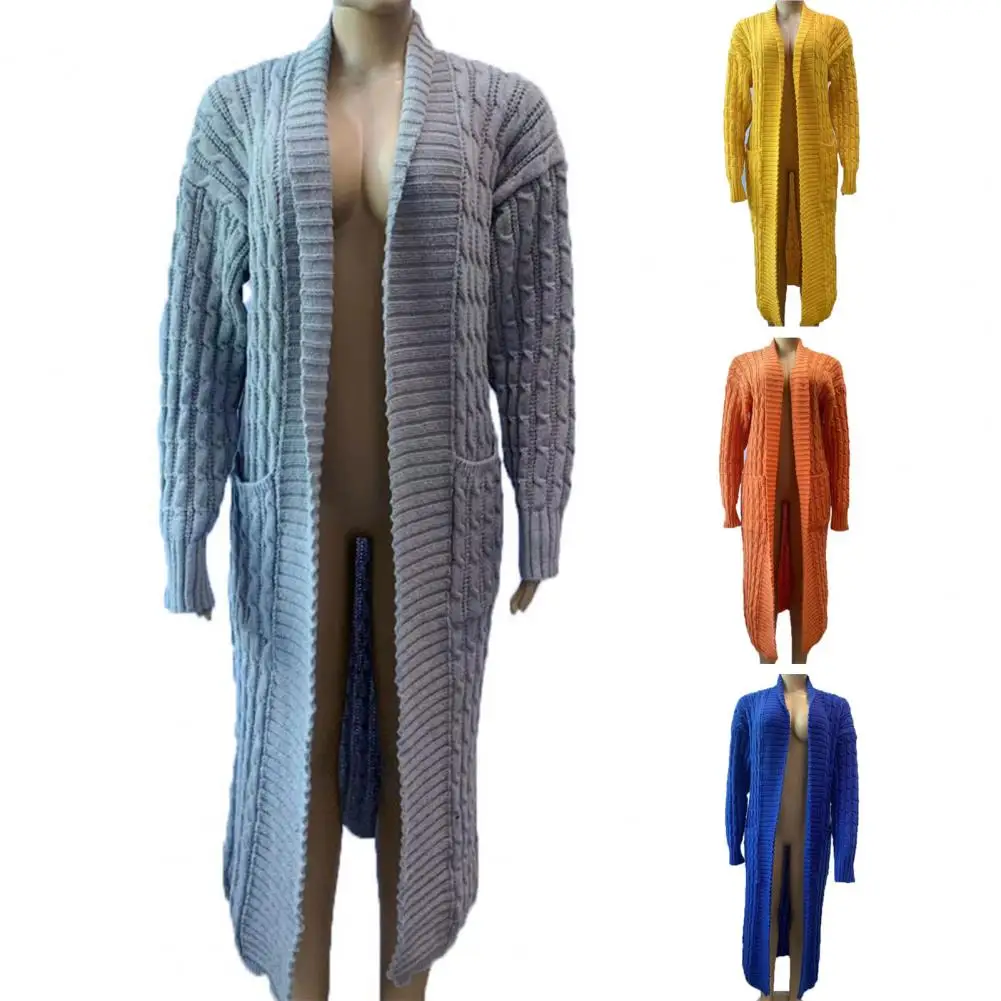 

Women Sweater Coat Knitting Buttonless Lapel Casual Solid Color Keep Warm Pockets Loose Women Winter Coat for Shopping