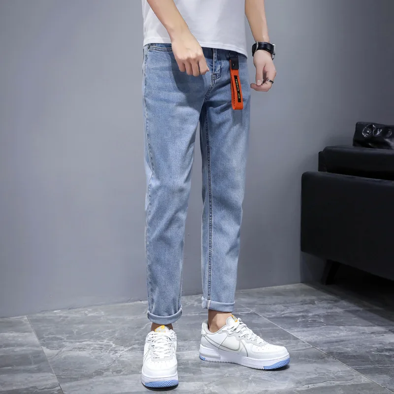 22ss Street Fashion Men Jeans Light Blue Versatile Denim Trousers Mid Waist Baggy Jeans Casual Pants Men Clothing Jeans Men