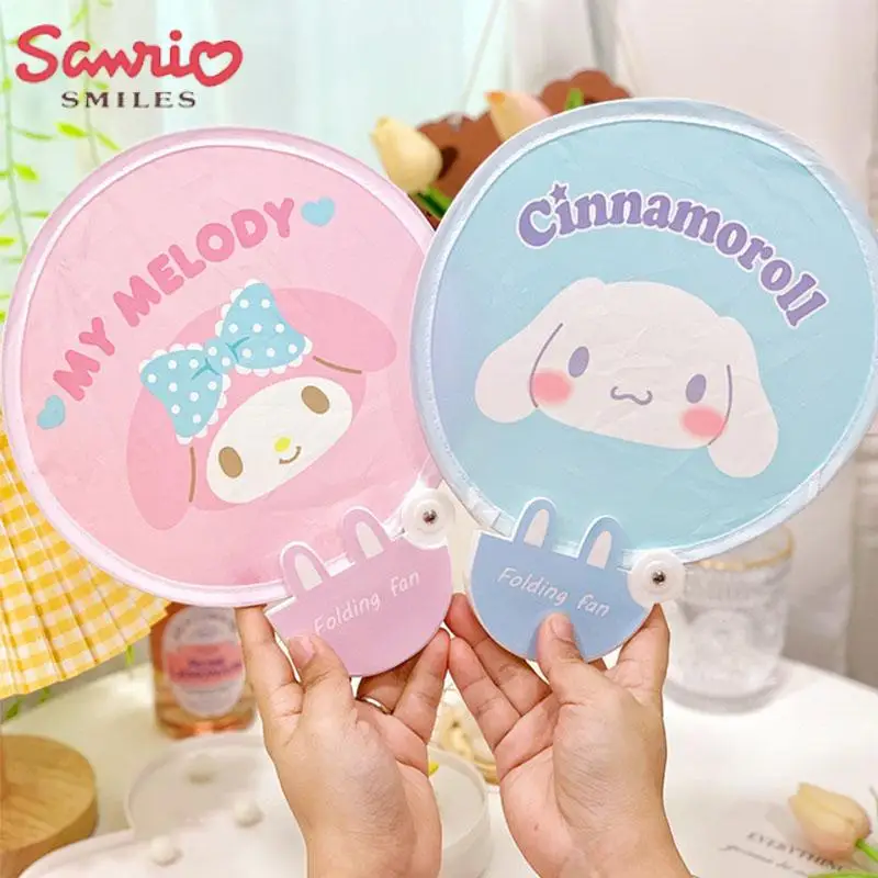 Kawaii Sanrio Hello Kittys Y2K Kuromi My Melody Cinnamoroll Anime Cute Portable and Foldable Round Mini Shrink Fan Toys for Girl