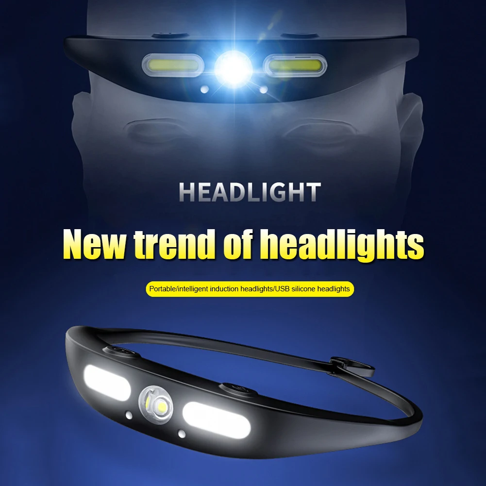 

Intelligent Waving Sensor Head-mounted Flashlight Life Waterproof for Camping Adventure Working XPG COB LED Head Torch