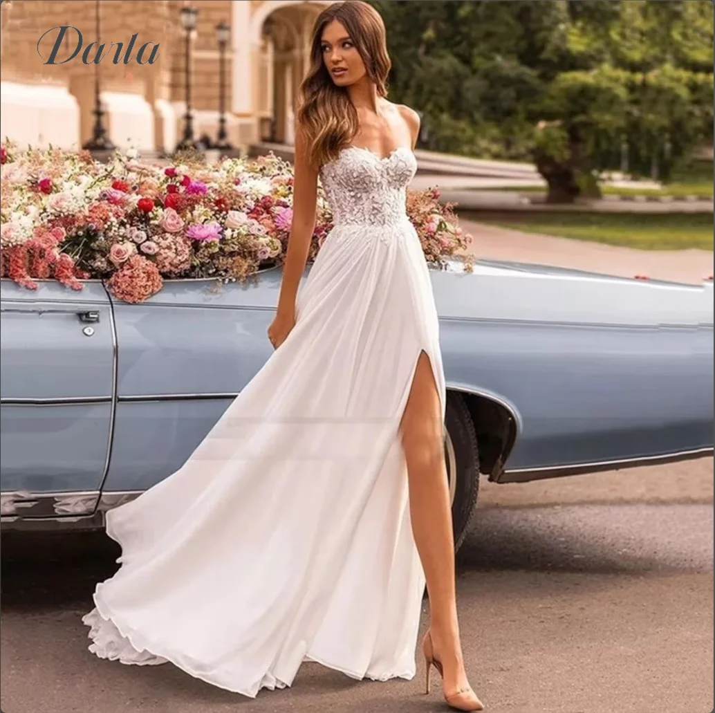 

Элегантное кружевное Тюлевое свадебное платье А-силуэта для женщин 2023 свадебное платье для невесты без рукавов с пуговицами складками Белое Женское свадебное платье