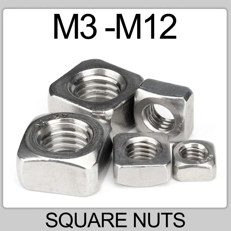 

Thin Square Nuts M3 M4 M5 M6 M8 M10 M12 DIN557 GB39 304 Stainless Steel Metric Threaded Locking Nut Foursquare Quadrate