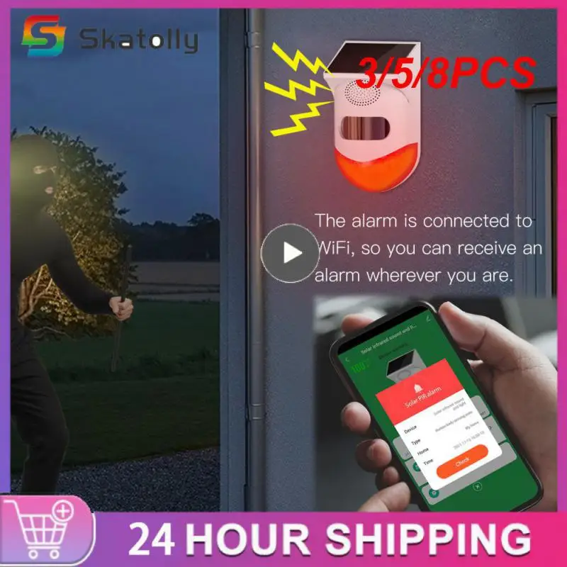 

3/5/8PCS 120db Wireless Solar Siren App Notification Smart Tuya Pir Infrared Alarm Remote Control Flash Alarming 12 M