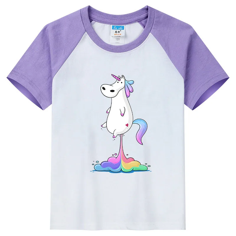 

Unicorn Fart printed children's clothing boys casual short-sleeved contrast color T-shirt cartoon raglan children's clothing