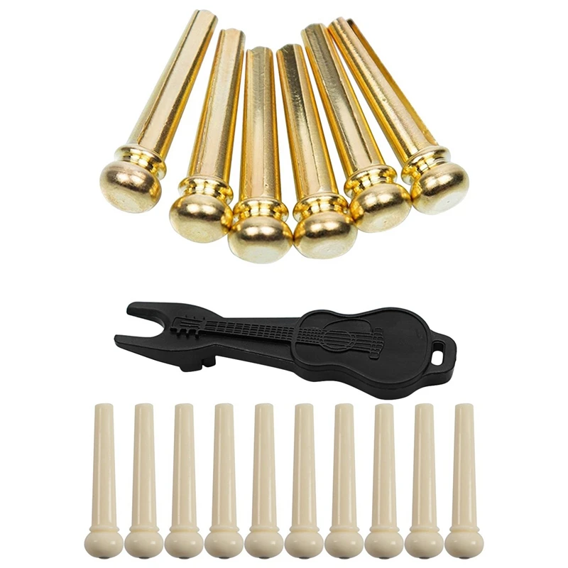 

6Pcs Guitar Bridge Pins Copper Endpin 6 String Pegs With Electric Acoustic Guitar Replacement Parts & 12Pcs Ivory Acoustic Guita