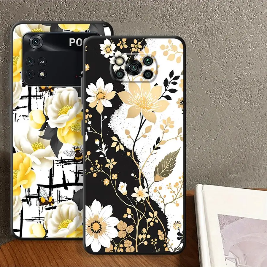 Фото Чехол для телефона Xiaomi Poco F8 C71 X3 X4 X5 X7 Pro M5 C50 F3 C75 C61 M3 M4 M7 F1 с золотым цветочным дизайном №5