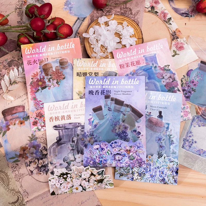 

20pcs/pack Flowers Series PET Stickers Aesthetic Junk Journal Supplies Kawaii Scrapbooking Stationery Waterproof Decor Stickers