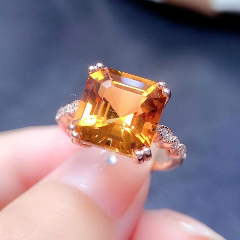 Роскошное женское кольцо 10 мм * 5 карат натуральное цитриновое 925 фотосессия