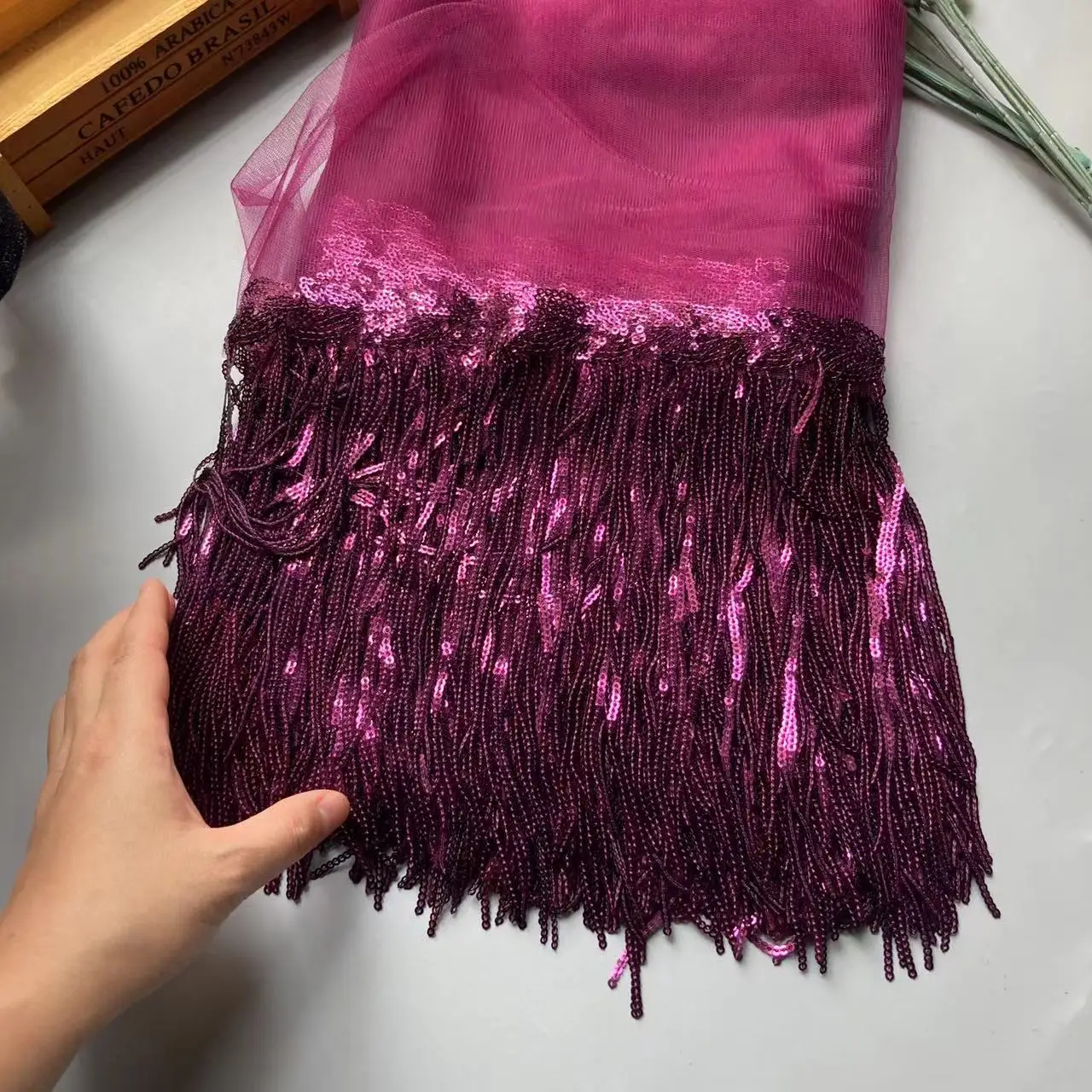 

2 Yards Purple Red 20cm Sequins Tassel Lace Fabric Fringe Trim Ribbon DIY Dance Performance Dresses Decoration Accessories