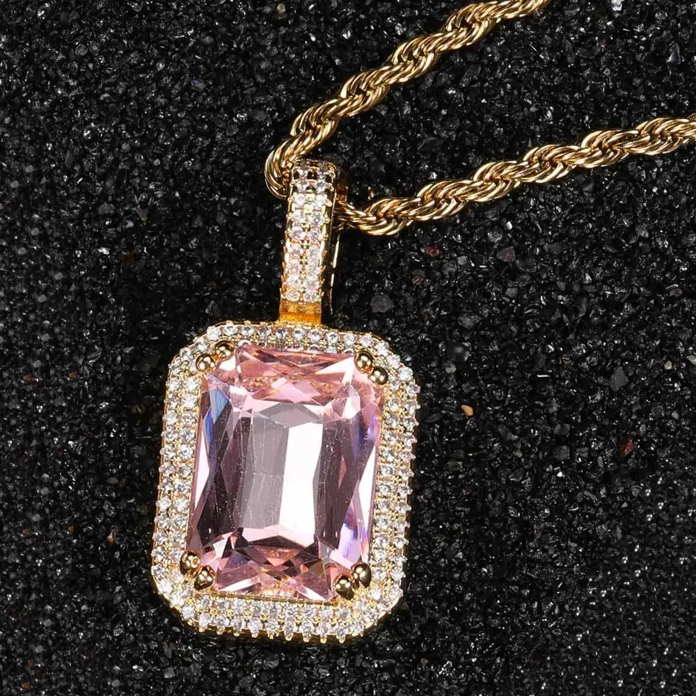 

Nearing Shining Various Color Diamond Cuban Link Hip Hop Chain Solid Square Gemstone Microinlaid Zircon Of High Quality Pendant