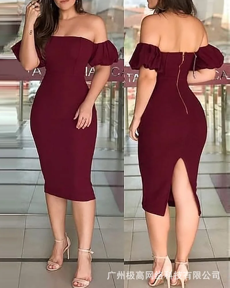 

Женское однотонное вечернее платье с вырезом лодочкой, без бретелек, на молнии с коротким рукавом и высокой талией, новое весенне-летнее платье 2023