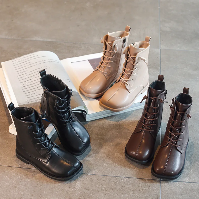 

Kids Square Toe Short Boots 2022 Autumn Baby Little Girls Martin Boots Comfy Flat Ankle Boots Winter Non-slip Toddler Boots