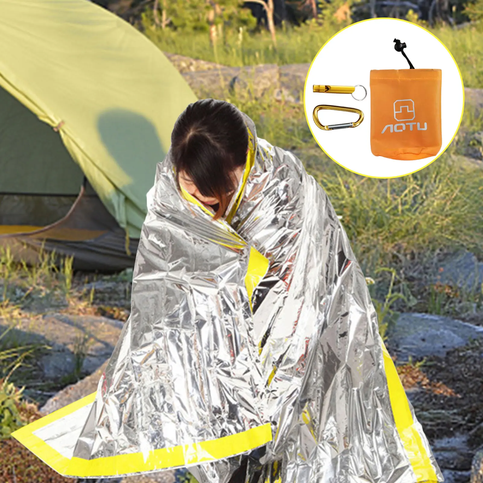 

Аварийное одеяло, аварийные спальные мешки для раннего выживания, бирюзовый мешок со свистком и карабином