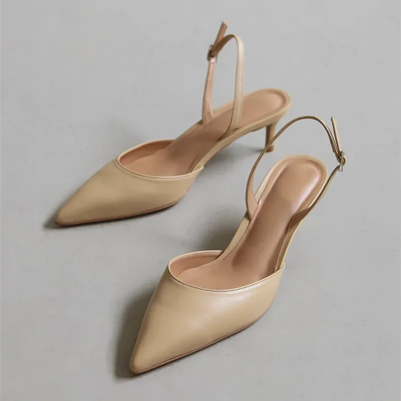 Туфли женские кожаные с острым носком роскошные сандалии до щиколотки высокий