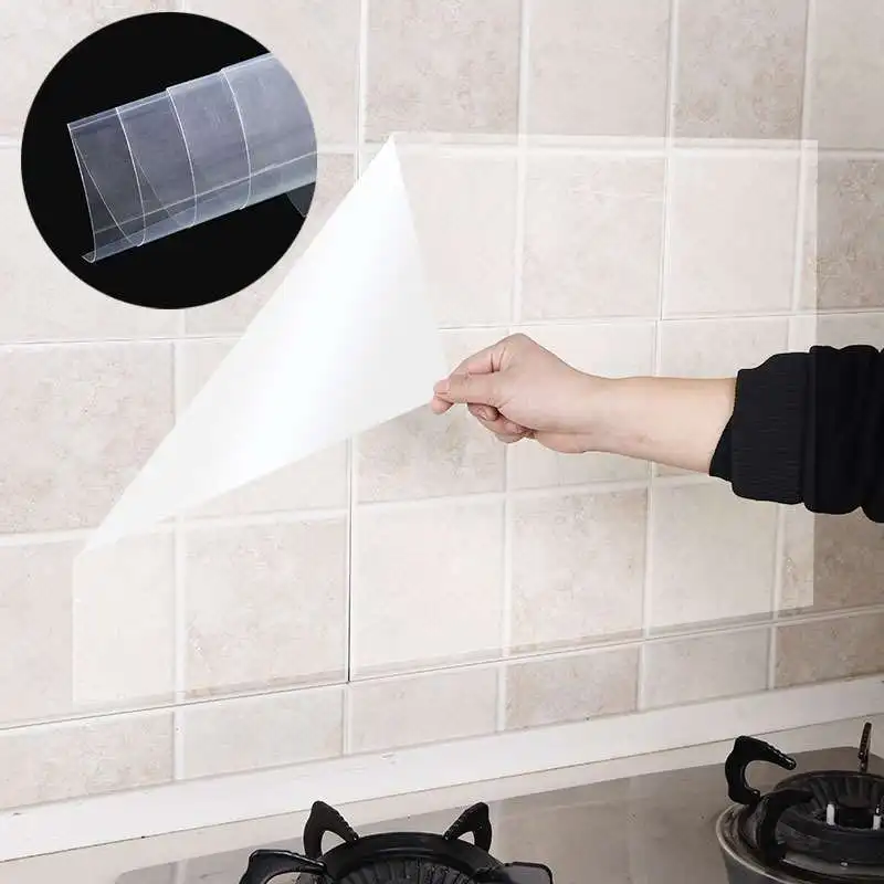 

Kitchen Transparent Protective Film Oil-proof Heat-resistant Wall Sticker Waterproof Electrostatic Adsorption Film Room decor