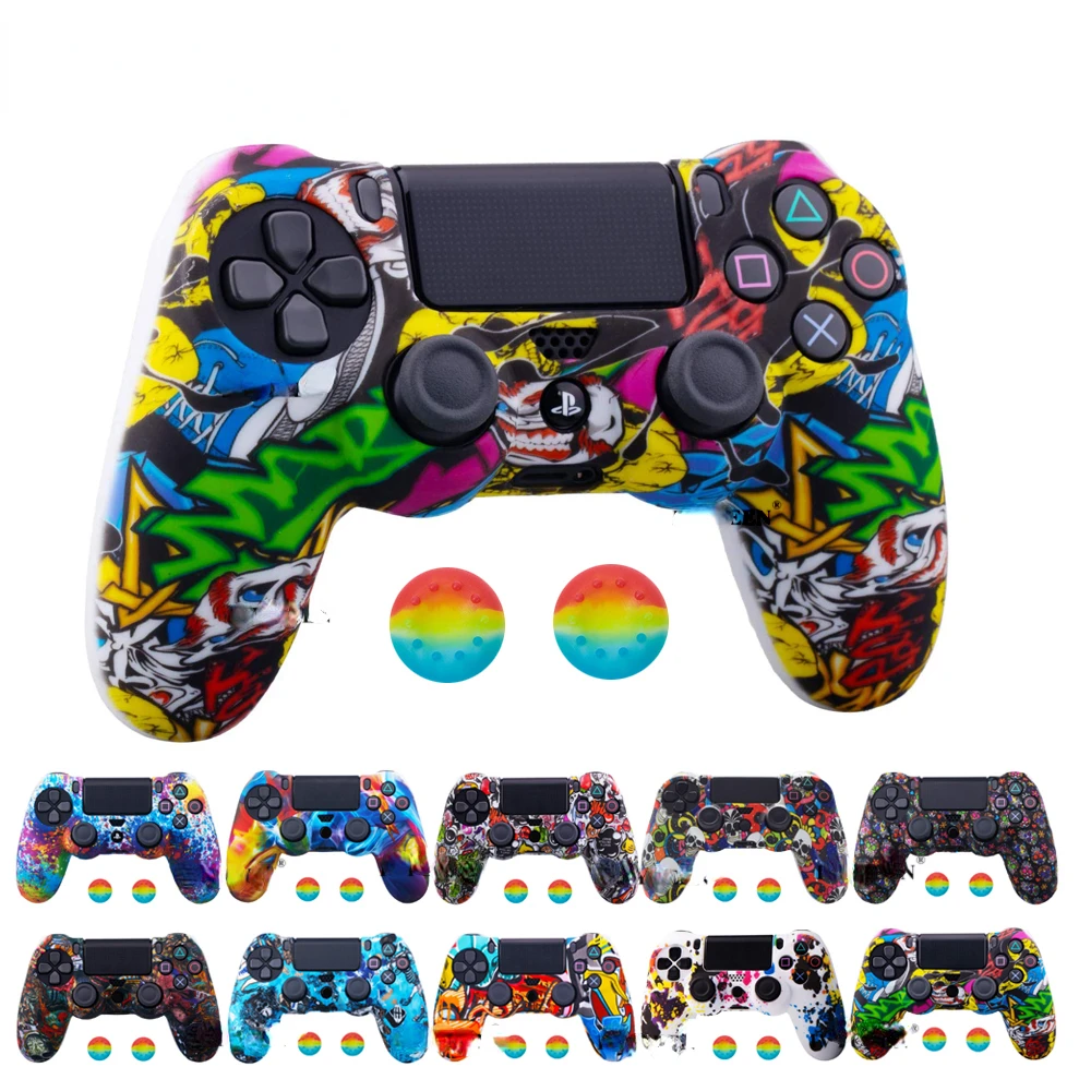 

2022 trend 25 Colors Silicone Camo Protective Skin Case For Sony Dualshock 4 PS4 DS4 Pro Slim Controller Thumb Grips Joystick Ca