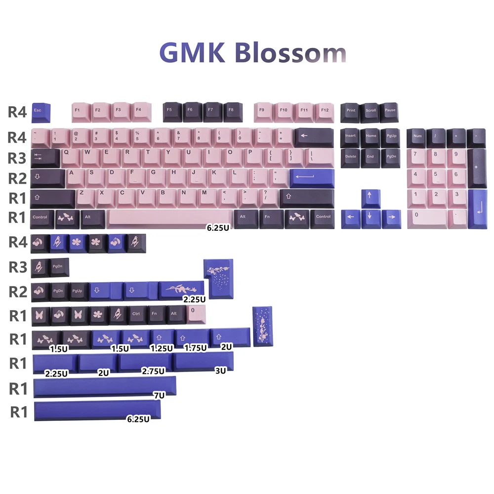 

GMK Blossom Keycaps 140 Keys Set PBT Dye Sublimation Key Caps Cherry Profile Keycap With 2.25U 2.75U 3U 7U Spacebar ISO Enter