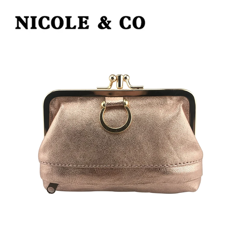 NICOLE & CO Women Genuine Leather Key Wallet Original New Mini Coin Purse Men Metal Hasp Sheepskin Card&ID Holder Bag Money Clip