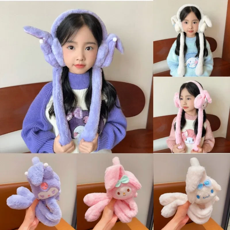 Sanrio HelloKitty плюшевые пневматические наушники с ушками аниме милые Kuromi Melody зимние