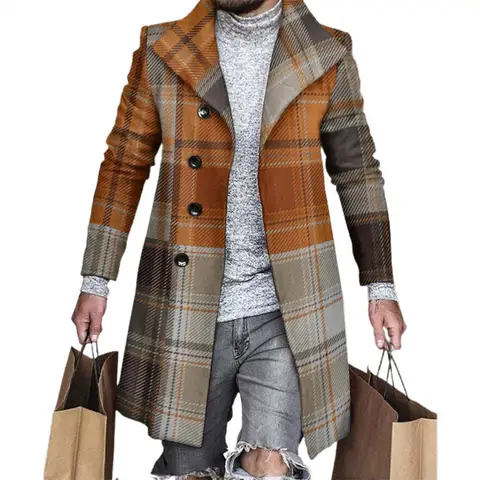 Куртка мужская шерстяная с длинным рукавом, популярный Повседневный пиджак свободного покроя, утепленная, в клетку, с защитой от замерзания