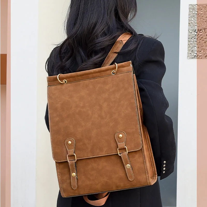

vintage pu leather women backpack Female 2023 New Joker Korean school bag for ladies university students
