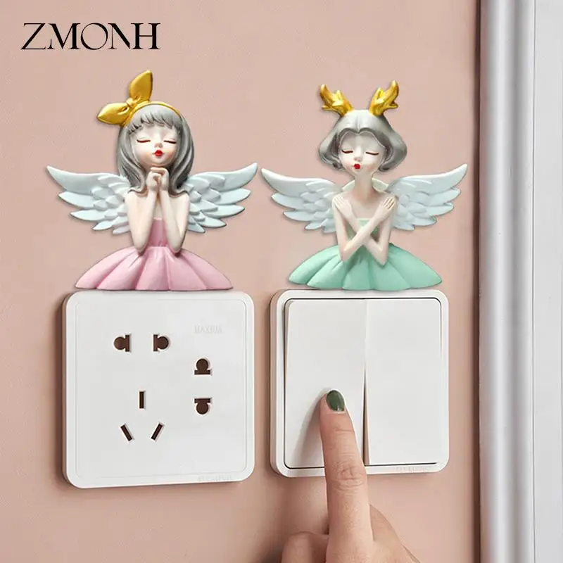

3D Angel Girl Resin Switch Sticker Wall Sticker Socket Bedroom Living Room Doorbell Sticker Creative Home Decoration Accessories