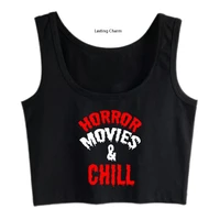 horror movies and chill inscriptions print crop top brave girls top